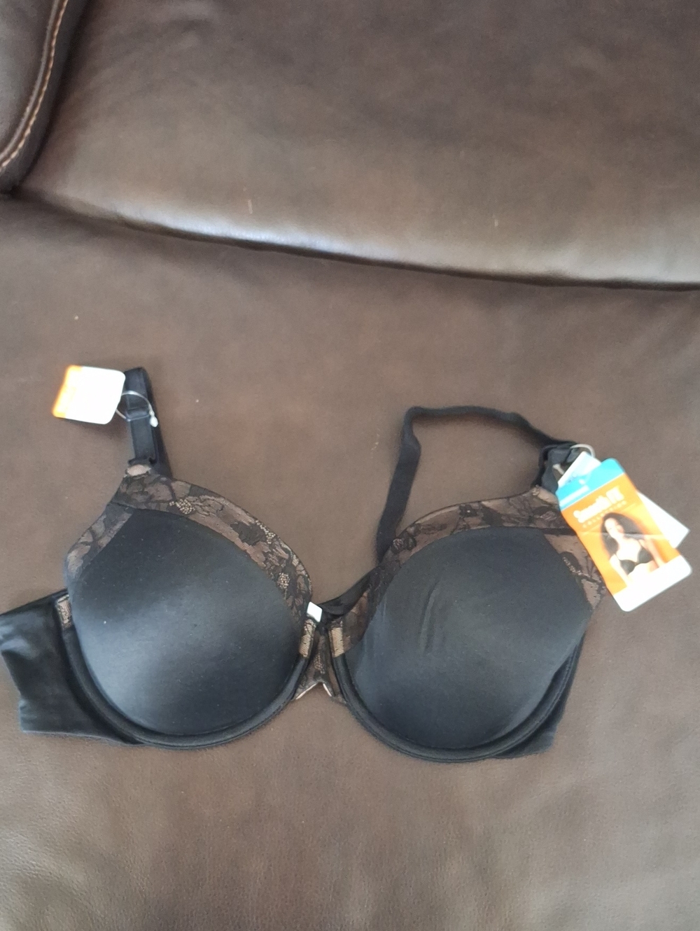 Warner Black Lace Trim T-Shirt Bra - Women Intimates Size 36C